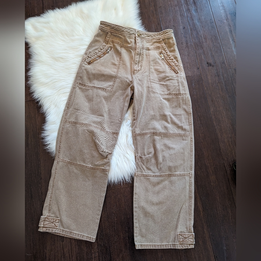 Free People brown tan barrel leg cargo pants 8